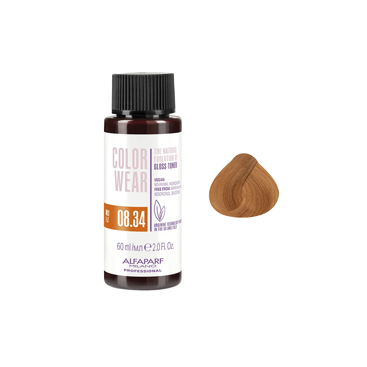 ALFAPARF MILANO Professional Тонирующий краситель GLOSS TONER 08.34 СOLOR WEAR, 60 мл