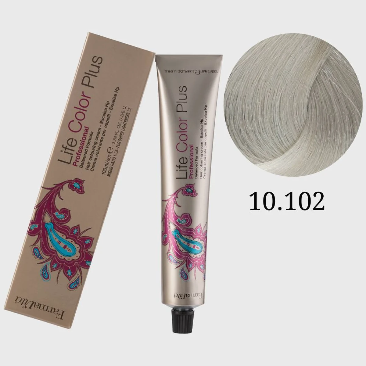 Farmavita FarmaVita, Краска для волос Life Color Plus 10.102 Платиновый блондин пепельно-жемчужный, 100 мл