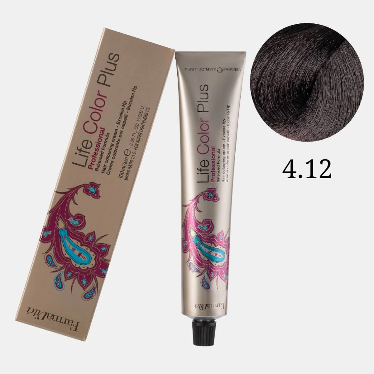 Farmavita FarmaVita, Краска для волос Life Color Plus 4.12 Каштановый пельный ирис, 100 мл