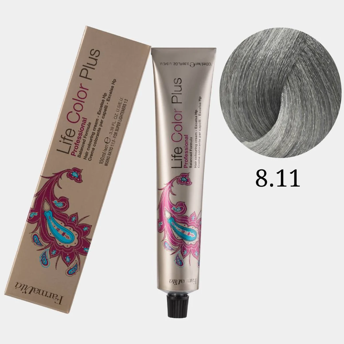 Farmavita FarmaVita, Краска для волос Life Color Plus 8.11 Светлый интенсивный пепельный блондин, 100 мл