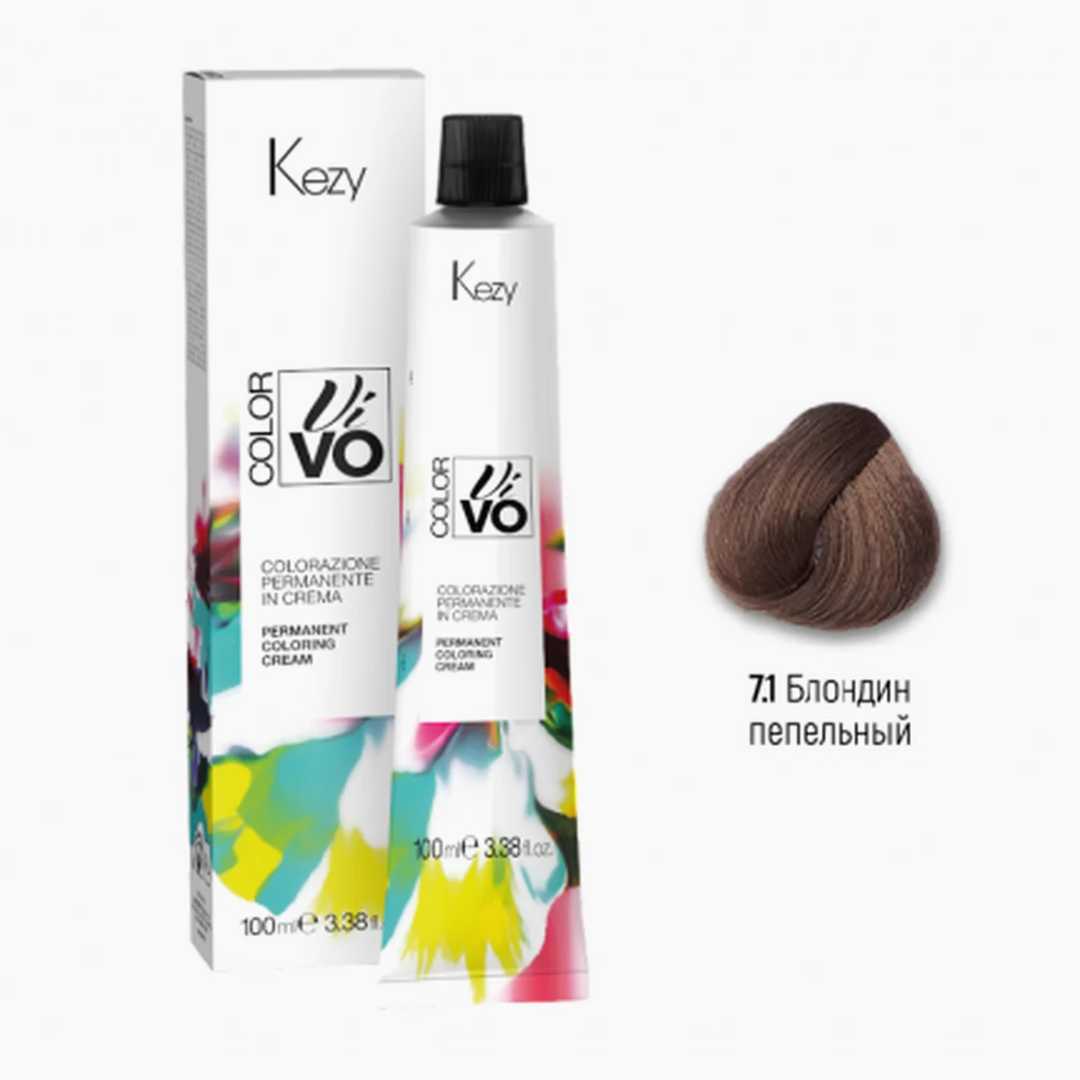 Kezy Kezy, Крем-краска Color Vivo No Ammonia 7.1 Блондин пепельный “тон в тон”, 100 мл