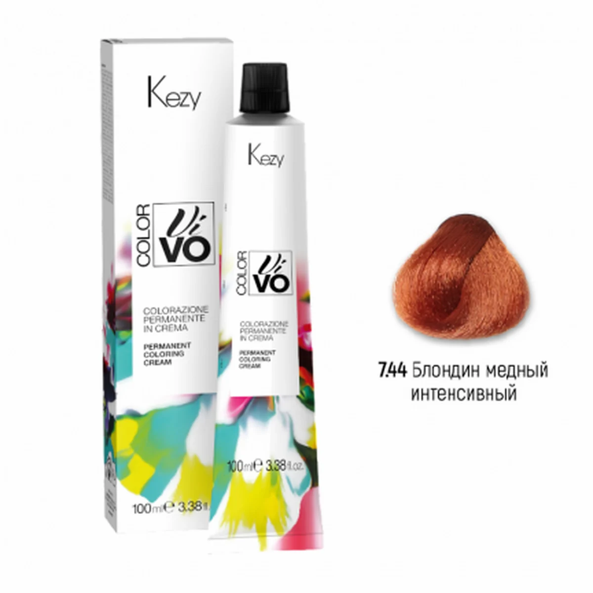 Kezy Kezy, Крем-краска Color Vivo No Ammonia 7.44 Блондин медный интенсивный  “тон в тон”, 100 мл