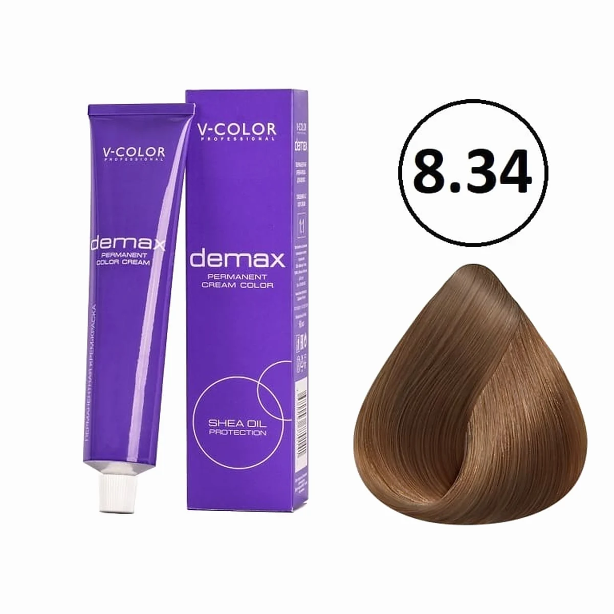 V-Color V-Color, Краска для волос Demax 8.34 Светло-Русый Золотисто-Медный , 60 мл